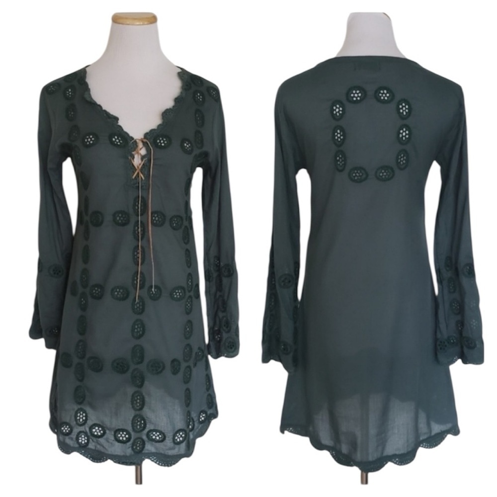 Letarte Doily 100% Cotton Cover Up Dress With Size Zipper in Black